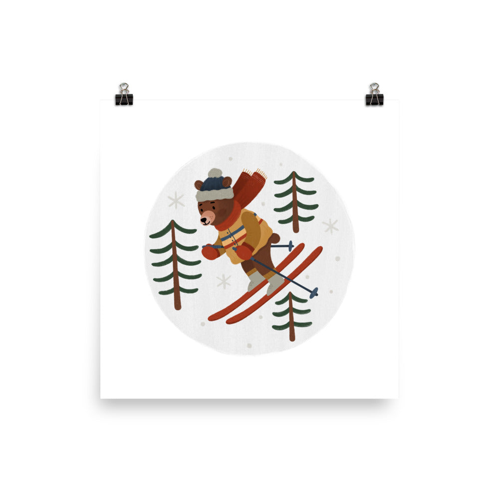 Skiing Bear Print